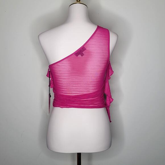 Crystal Sky Fuchsia Y2K Style Fairy Flowy Ruffles Sheer Top Size Small NWT - Picture 3 of 8